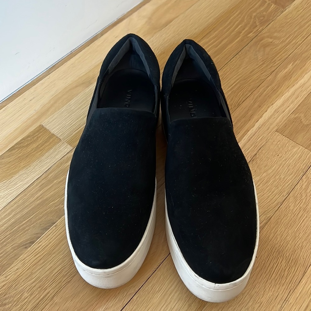 Black suede slip on Vince shoes